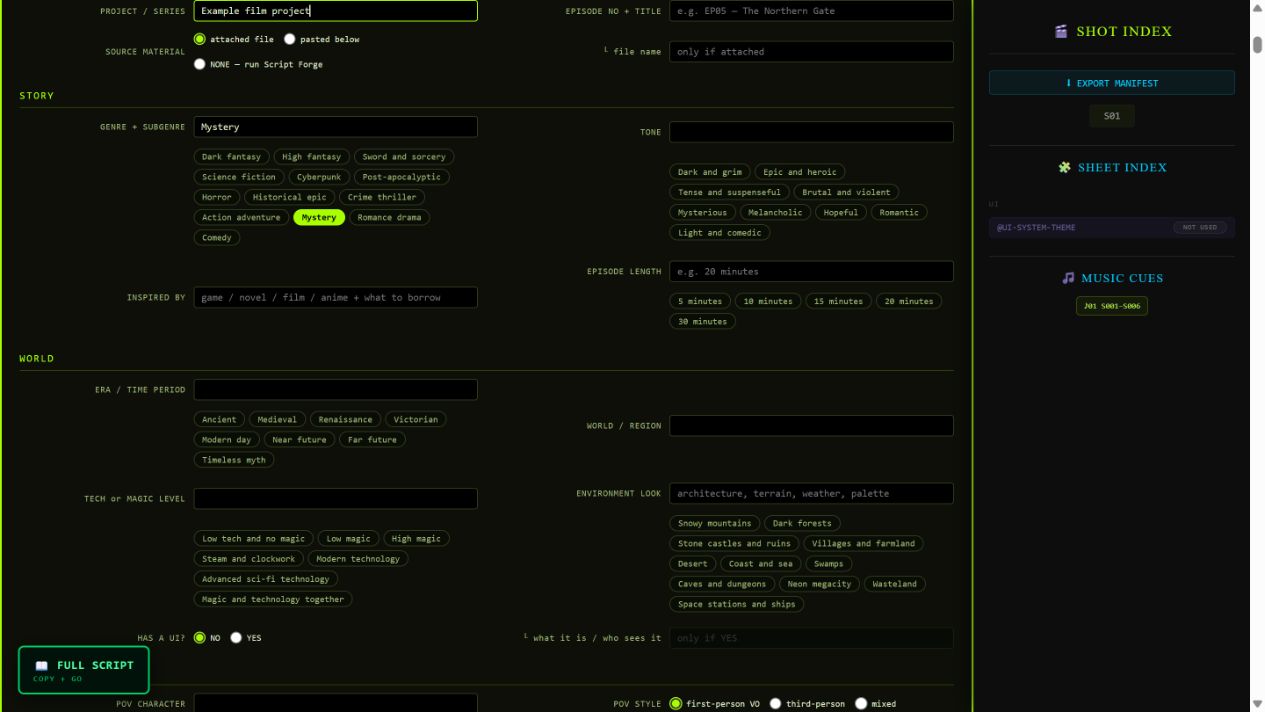 Standard planner project setup and world-building controls